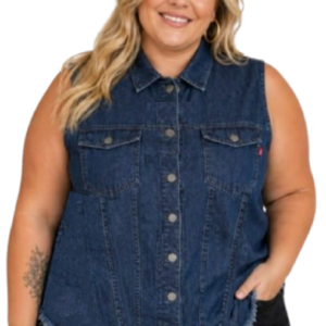 6711 - Max Colete Jeans Unidenim Barra Arredondada Amaciado